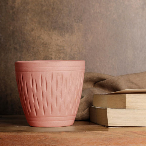 Conical Pink Carved Ceramic Planter - The Earth Store - Planter